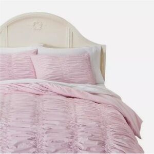 Simply Shabby Chic 3 PC Smocked & Ruched KING Duvet & Sham Set Pink Ruffled NEW